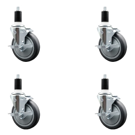 Service Caster 5'' Thermoplastic Rubber Swivel 1-3/8'' Expanding Stem Caster Set with Brake, 4PK SCC-EX20S514-TPRB-TLB-138-4